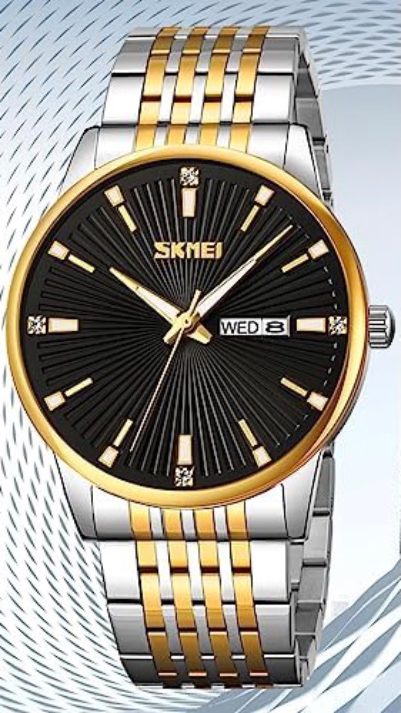 SKMEI Men's Quartz Analog Stainless Steel Two Tone Watch